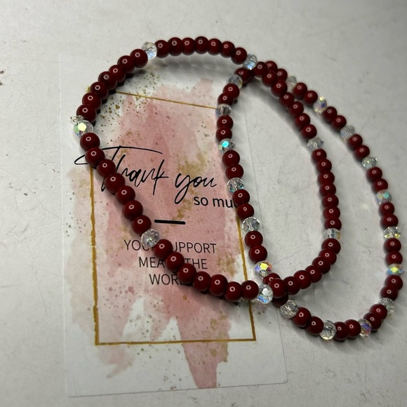 Red Seed Bead Bracelet Set - Picture 2 of 2